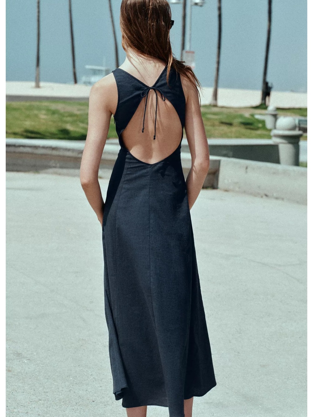 Zara LINEN OPEN BACK MIDI DRESS